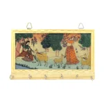 Premium Handcrafted Wooden Key Holder Rajasthani Gemstone Painting, 6 Hooks