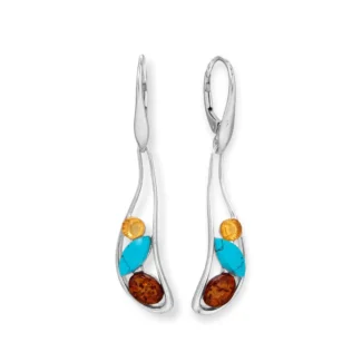 Jewelszone - Oblong Multi Color Amber and Turquoise Lever Earrings First