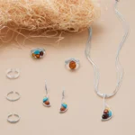 Jewelszone - Oblong Multi Color Amber and Turquoise Lever Earrings Second
