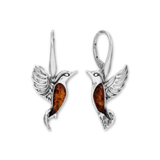 Oxidized Baltic Amber Hummingbird Earrings