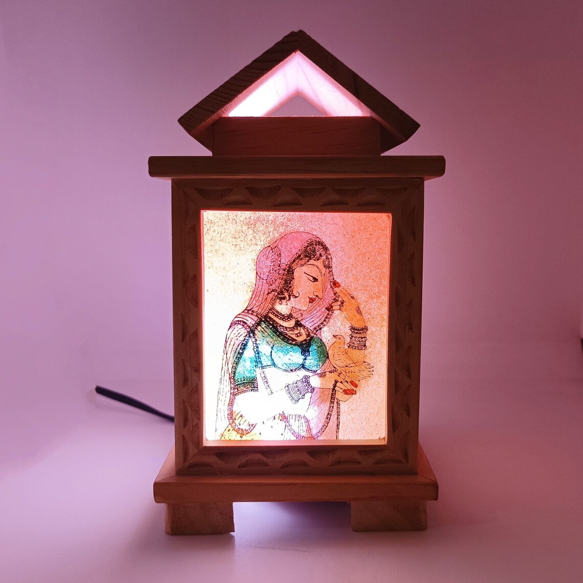 Handcrafted Multicolor Wooden Hut Shape Lamp - Unique Indian Artisan Design Handcrafted Multicolor Wooden Hut Shape Lamp - Unique Indian Artisan Design