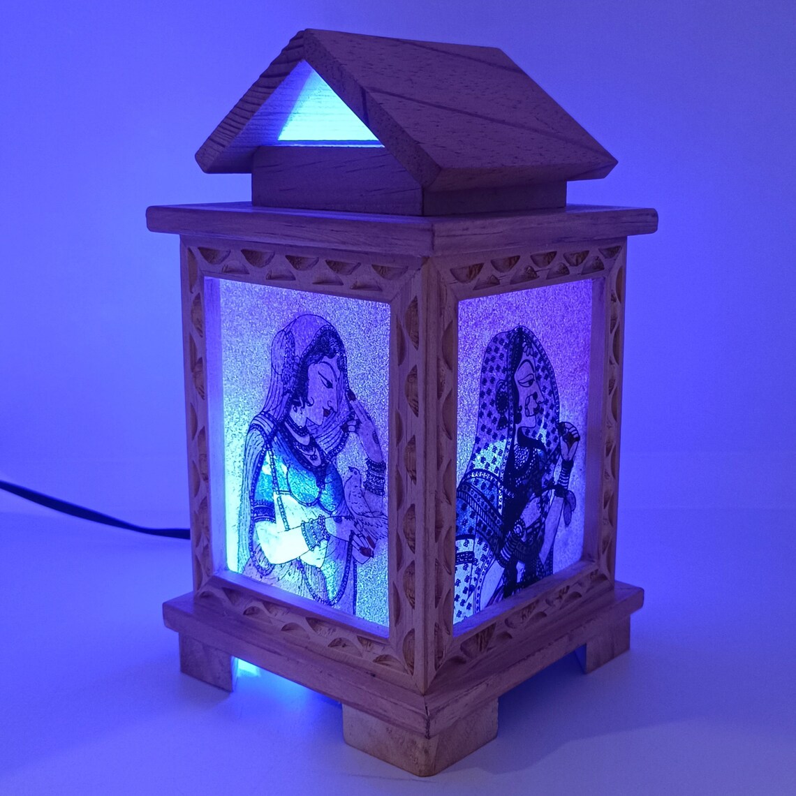 Handcrafted Multicolor Wooden Hut Shape Lamp - Unique Indian Artisan Design Handcrafted Multicolor Wooden Hut Shape Lamp - Unique Indian Artisan Design