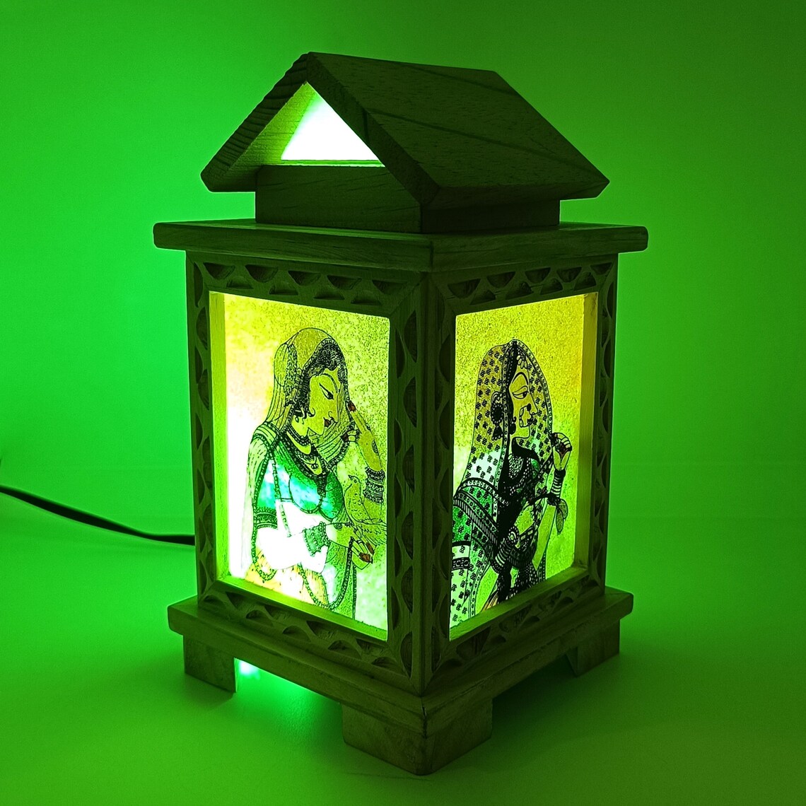 Handcrafted Multicolor Wooden Hut Shape Lamp - Unique Indian Artisan Design Handcrafted Multicolor Wooden Hut Shape Lamp - Unique Indian Artisan Design